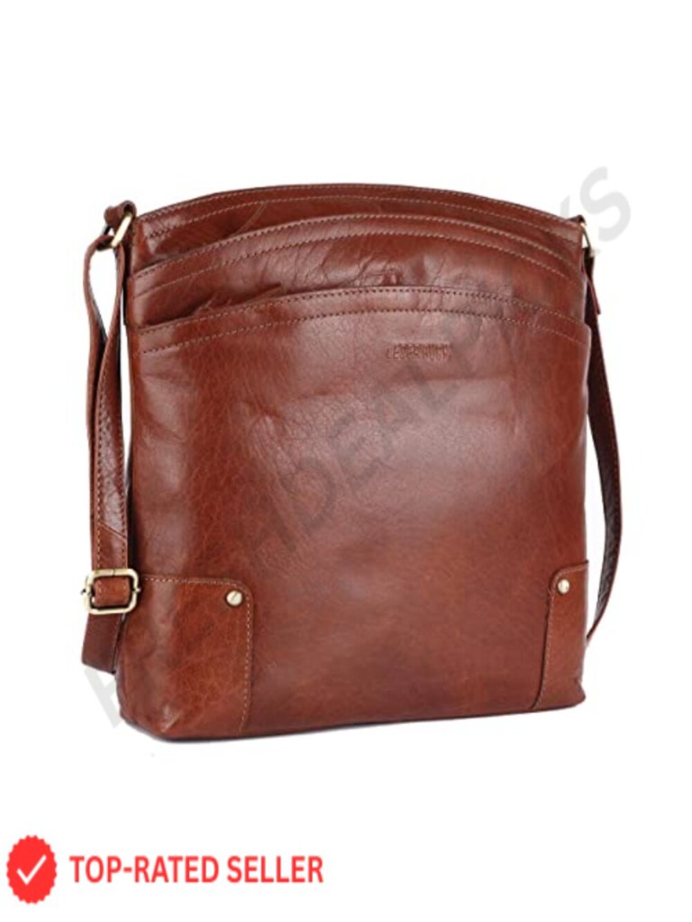 Genuine Leather Crossbody Bag Large Triple Zip Sling Shoulder Purse